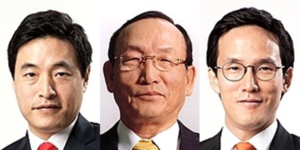(왼쪽부터) 조현식 한국테크놀로지그룹 부회장, 조양래 한국타이어그룹 회장, 조현범 한국테크놀로지그룹 사장.뉴시스
