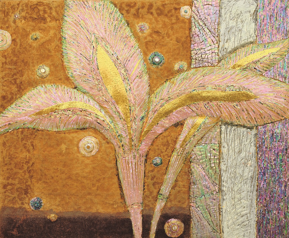 Re Genesis, 72.7×60.6×2㎝ Natural materials on hemp cloth with lacquer finish, 2012
