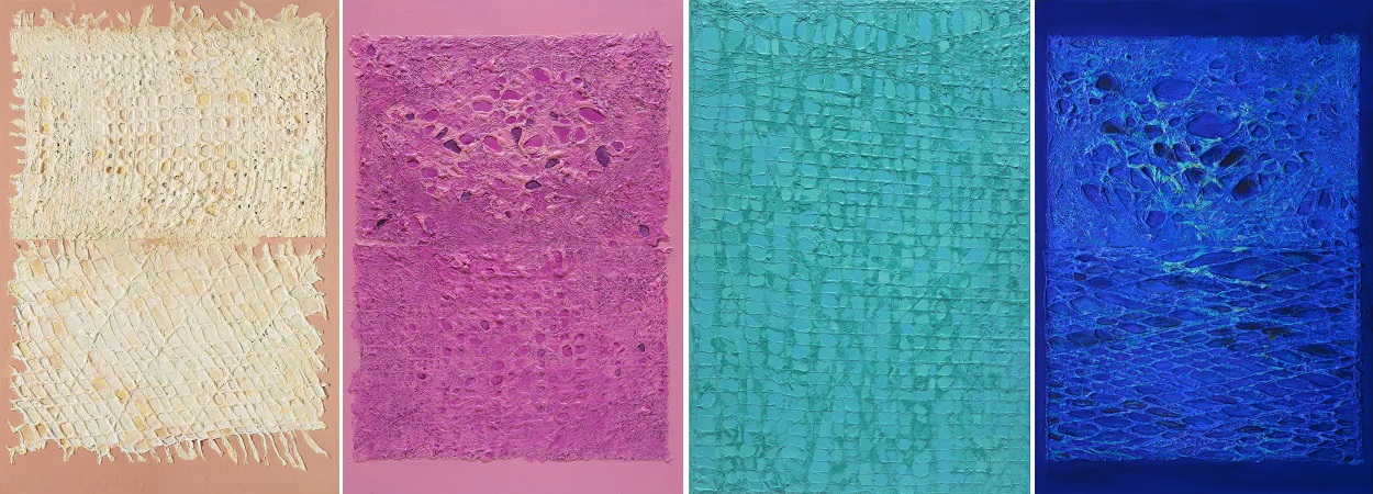 류영신 작가 作=(왼쪽에서부터 No125,No123,No143,No124)Forest-Divine, 80×117㎝, Mixed media,2022,ⓒADAGP