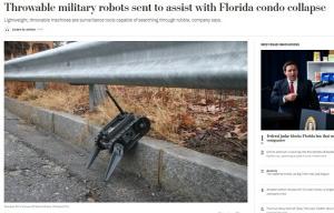 플로리다 아파트 붕괴 현장에 투입된 팔 달린 탱크 로봇