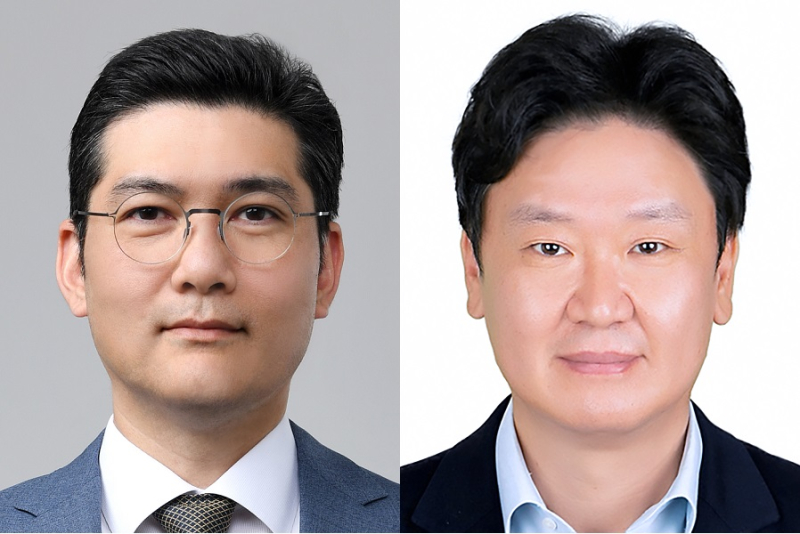 김성준(왼쪽) HD한국조선해양 대표이사 부사장과 김완수 HD현대로보틱스 대표이사 부사장은 모두 외부 출신 인사로, 정기선 부회장이 직접 영입한 것으로 알려진다.<HD현대>