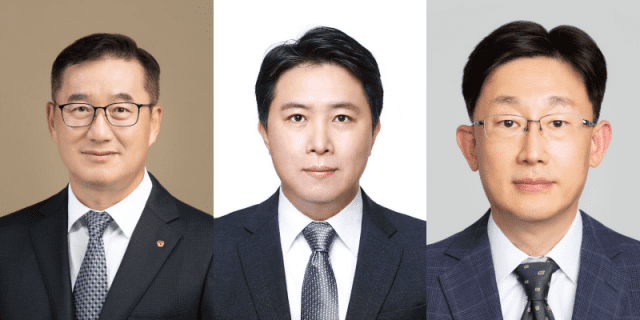 남정운(왼쪽부터) 한화솔루션 케미칼 부문 대표 내정자, 홍정권 큐셀부문 대표 내정자, 김명현 여천NCC 대표 내정자 <한화>