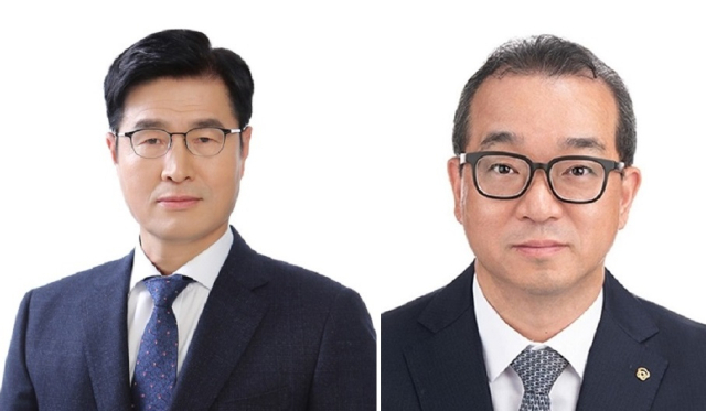 (왼쪽부터) 이상균 HD현대중공업 사장, 정인섭 한화오션 거제사업장 사장.<각 사>