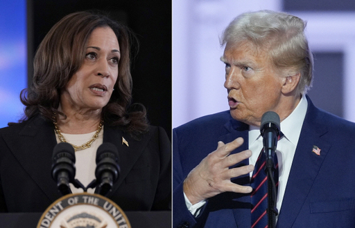 미국 민주당 후보 카멀라 해리스(왼쪽) 부통령과 공화당 후보 도널드 트럼프 전 대통령. <뉴시스AP>