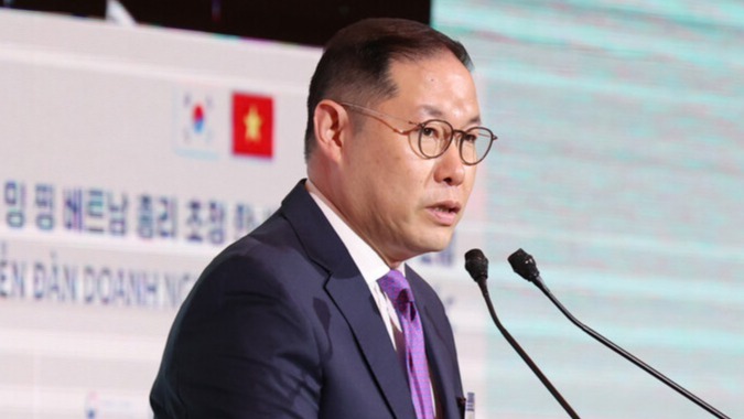 조현상 HS효성 부회장이 한-베트남 경제협력위원장으로서 지난 7월 1일 한-베트남 비즈니스 포럼에 참석해 개회사를 하고 있다.<뉴시스> 