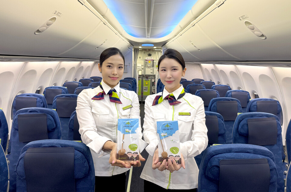 진에어가 식목일을 맞아 탑승객 대상으로 ‘씨드깃발’을 증정하는 기내 이벤트를 개최한다.<진에어>