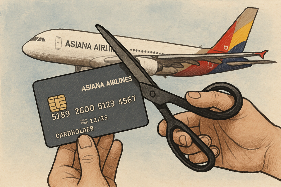 최근 신용카드사들이 아시아나항공 제휴 카드 발급을 줄줄이 중단하고 있다.<챗GPT> 