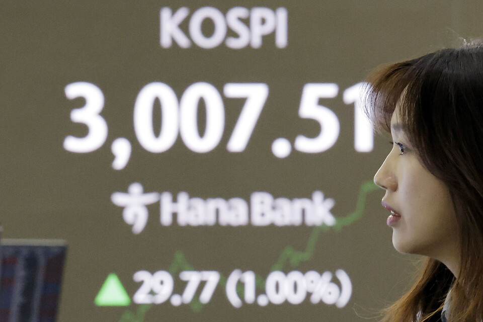 코스피 지수가 3년 5개월만에 장중 3000선을 돌파했다.<뉴시스> 