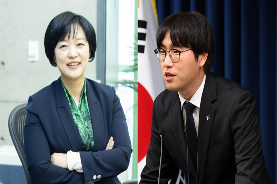 한성숙(왼쪽) 중기부 장관 후보자와 하정우 AI 미래계획수석.<뉴시스, 네이버>