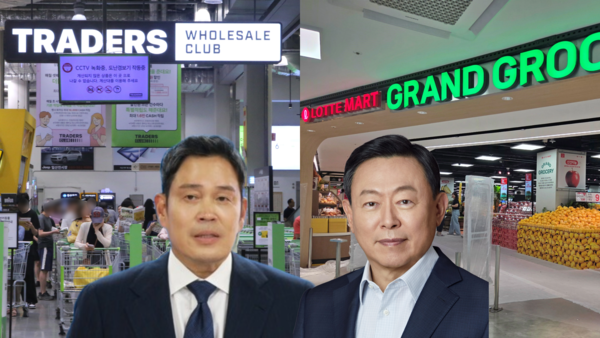 정용진 신세계그룹 회장과 신동빈 롯데그룹 회장이 26일 각각 경기도 고양시, 경기도 구리시에서 특화 매장을 열고 2차 마트 대전을 펼친다.<각사>