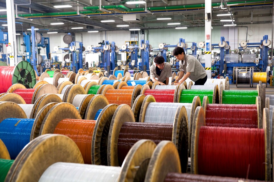 LS전선 직원들이 데이터 케이블을 생산하고 있다.<LS전선>