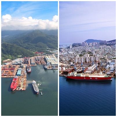 MRO 후보지로 거론되고 있는 케이조선 경남 진해조선소, HJ중공업 부산 영도조선소.(왼쪽부터)<각 사>