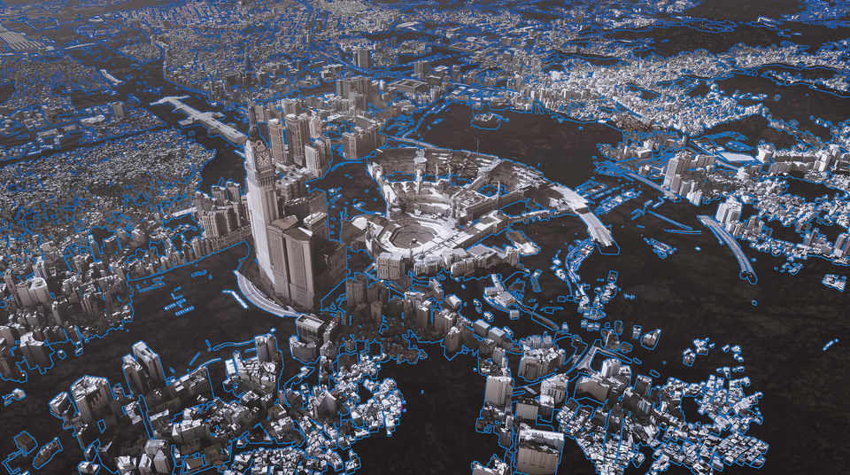 네이버가 만든 사우디아라비아 메카, 메디나, 제다의 디지털 트윈 결과물.<네이버>